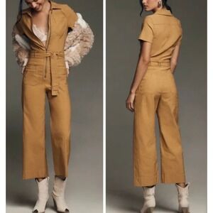 Anthropologie Maeve Colette Weekend Jumpsuit NWT Honey Linen Bld Wide Leg Sz 10